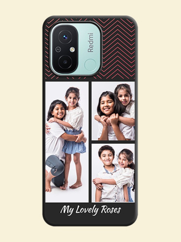 Wave Pattern with 3 Image Holder on Space Black Custom Soft Matte Back Cover - Redmi 12c