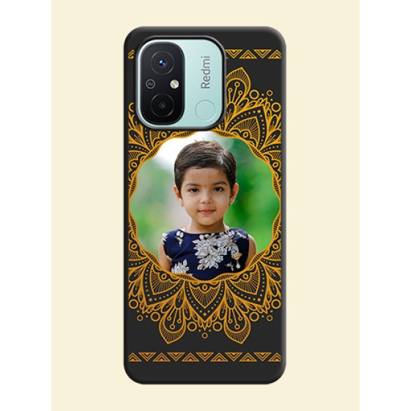 Round Image with Floral Design on Photo on Space Black Soft Matte Mobile Cover - Redmi 12c Round Image with Floral Design on Photo on Space Black Soft Matte Mobile Cover - Redmi 12c