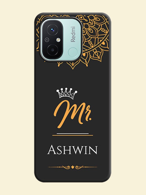 Mr Name with Floral Design  on Personalised Space Black Soft Matte Cases - Redmi 12c