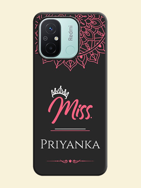 Mrs Name with Floral Design on Space Black Personalized Soft Matte Phone Covers - Redmi 12c
