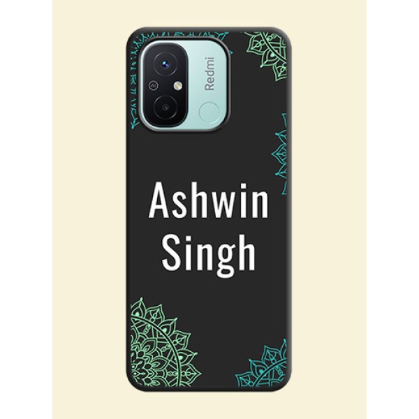 Your Name with Floral Design on Space Black Custom Soft Matte Back Cover - Redmi 12c Your Name with Floral Design on Space Black Custom Soft Matte Back Cover - Redmi 12c