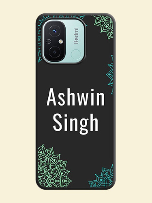 Your Name with Floral Design on Space Black Custom Soft Matte Back Cover - Redmi 12c