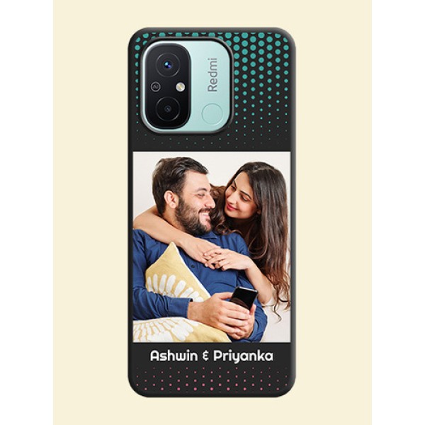 Faded Dots with Grunge Photo Frame and Text on Space Black Custom Soft Matte Phone Cases - Redmi 12c Faded Dots with Grunge Photo Frame and Text on Space Black Custom Soft Matte Phone Cases - Redmi 12c