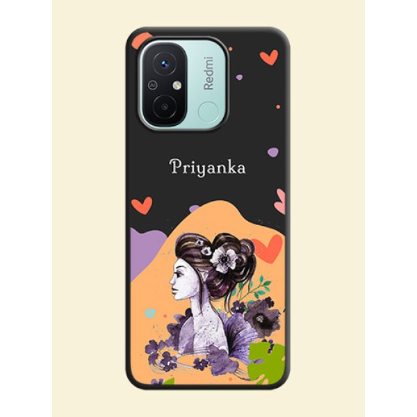Namecase For Her With Fancy Lady Image On Space Black Personalized Soft Matte Phone Covers -Xiaomi Redmi 12C