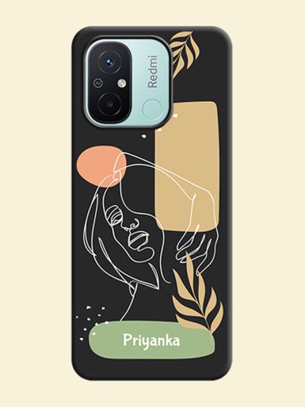 Custom Text With Line Art Of Women & Leaves Design On Space Black Personalized Soft Matte Phone Covers -Xiaomi Redmi 12C