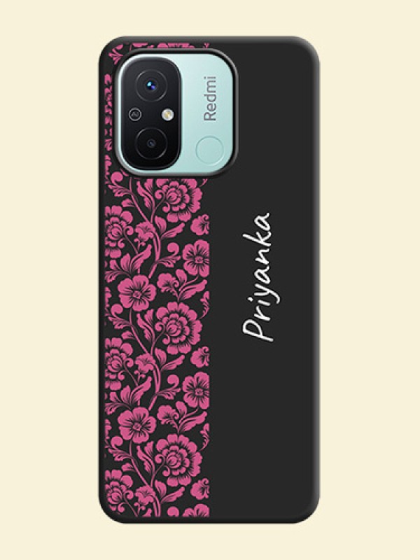 Pink Floral Pattern Design With Custom Text On Space Black Personalized Soft Matte Phone Covers -Xiaomi Redmi 12C