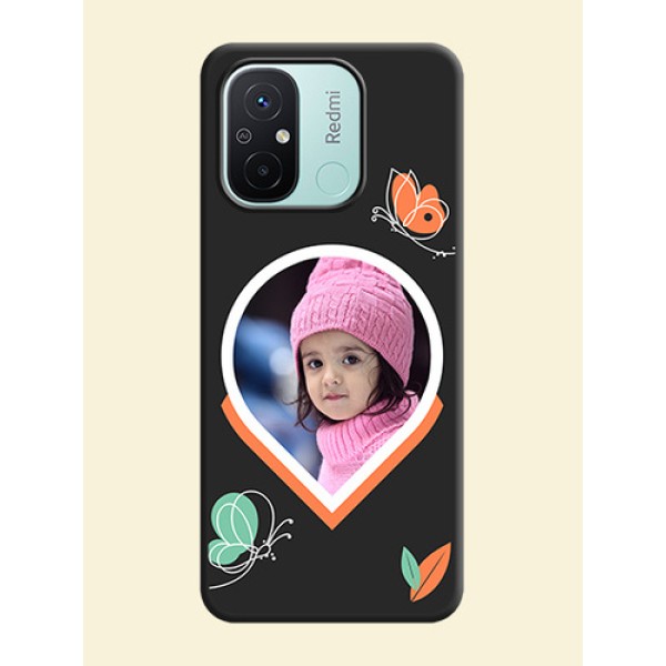 Upload Pic With Simple Butterly Design On Space Black Personalized Soft Matte Phone Covers -Xiaomi Redmi 12C Upload Pic With Simple Butterly Design On Space Black Personalized Soft Matte Phone Covers -Xiaomi Redmi 12C