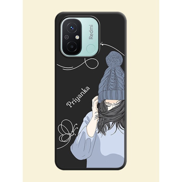 Girl With Blue Winter Outfiit Custom Text Design On Space Black Personalized Soft Matte Phone Covers -Xiaomi Redmi 12C Girl With Blue Winter Outfiit Custom Text Design On Space Black Personalized Soft Matte Phone Covers -Xiaomi Redmi 12C