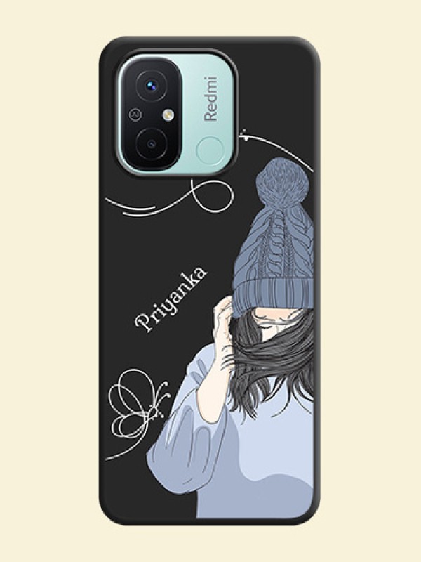 Girl With Blue Winter Outfiit Custom Text Design On Space Black Personalized Soft Matte Phone Covers -Xiaomi Redmi 12C