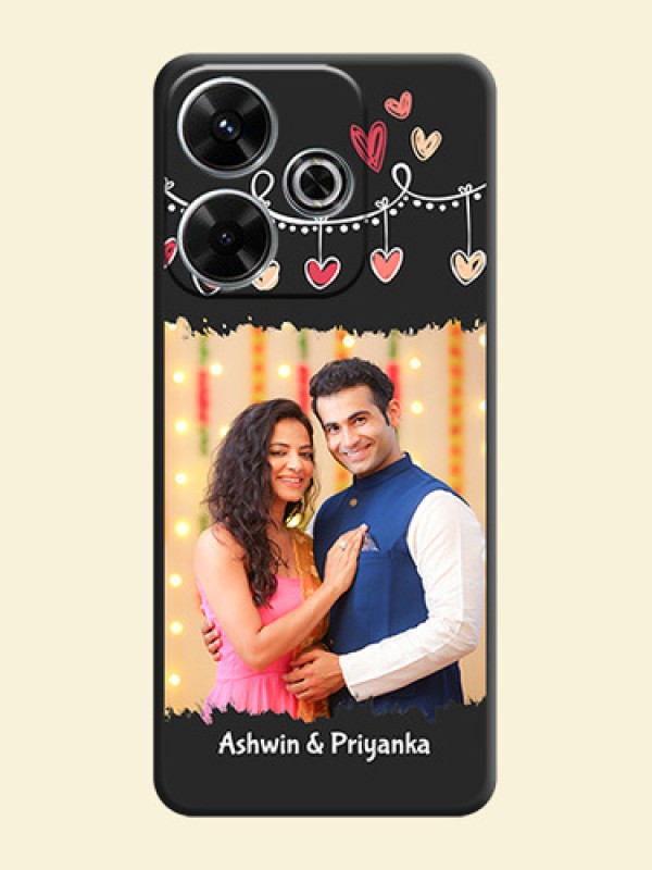 Pink Love Hangings with Name On Space Black Custom Soft Matte Mobile Back Cover - Xiaomi Redmi 13 5G