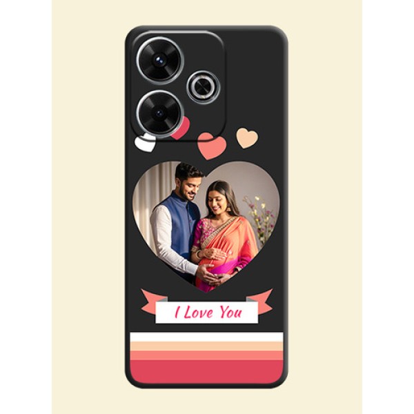 Love Shaped Photo with Colorful Stripes On Space Black Custom Soft Matte Mobile Back Cover - Xiaomi Redmi 13 5G Love Shaped Photo with Colorful Stripes On Space Black Custom Soft Matte Mobile Back Cover - Xiaomi Redmi 13 5G