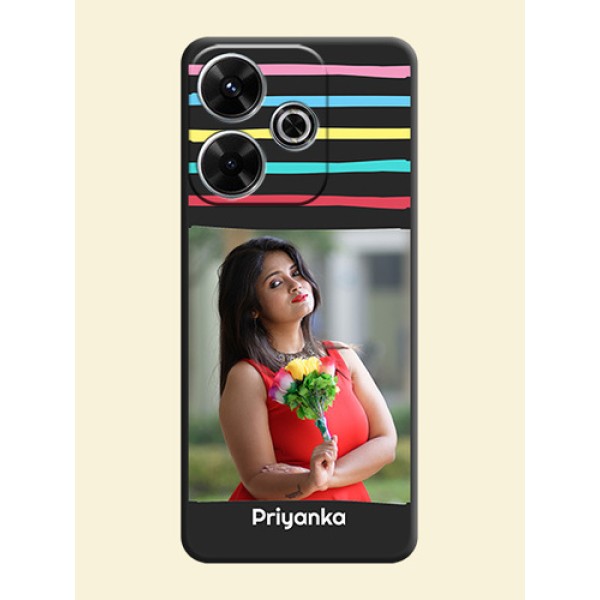 Multicolor Lines with Image On Space Black Custom Soft Matte Mobile Back Cover - Xiaomi Redmi 13 5G Multicolor Lines with Image On Space Black Custom Soft Matte Mobile Back Cover - Xiaomi Redmi 13 5G