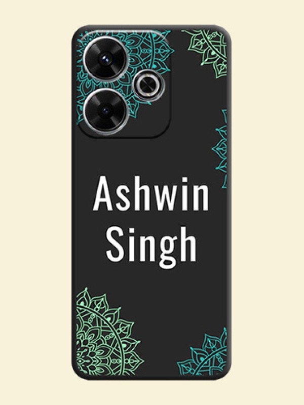 Your Name with Floral Design On Space Black Custom Soft Matte Mobile Back Cover - Xiaomi Redmi 13 5G