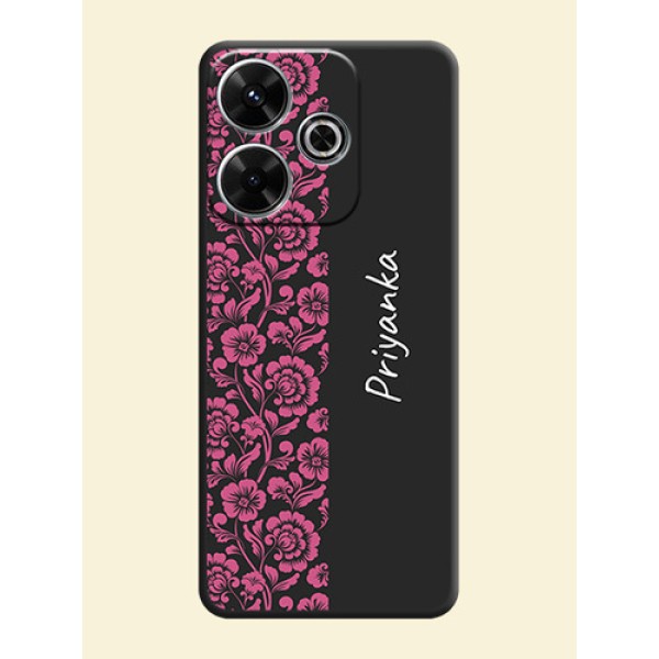 Pink Floral Pattern Design With Custom Text On Space Black Custom Soft Matte Mobile Back Cover - Xiaomi Redmi 13 5G Pink Floral Pattern Design With Custom Text On Space Black Custom Soft Matte Mobile Back Cover - Xiaomi Redmi 13 5G