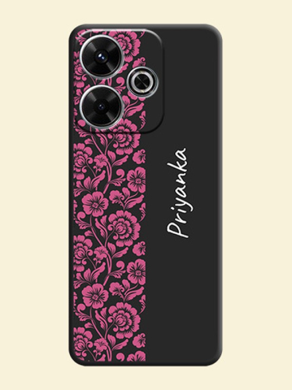 Pink Floral Pattern Design With Custom Text On Space Black Custom Soft Matte Mobile Back Cover - Xiaomi Redmi 13 5G