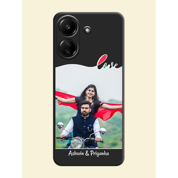 Fall in Love Pattern with Picture on Photo On Space Black Custom Soft Matte Mobile Back Cover - Redmi 13C 4G Fall in Love Pattern with Picture on Photo On Space Black Custom Soft Matte Mobile Back Cover - Redmi 13C 4G