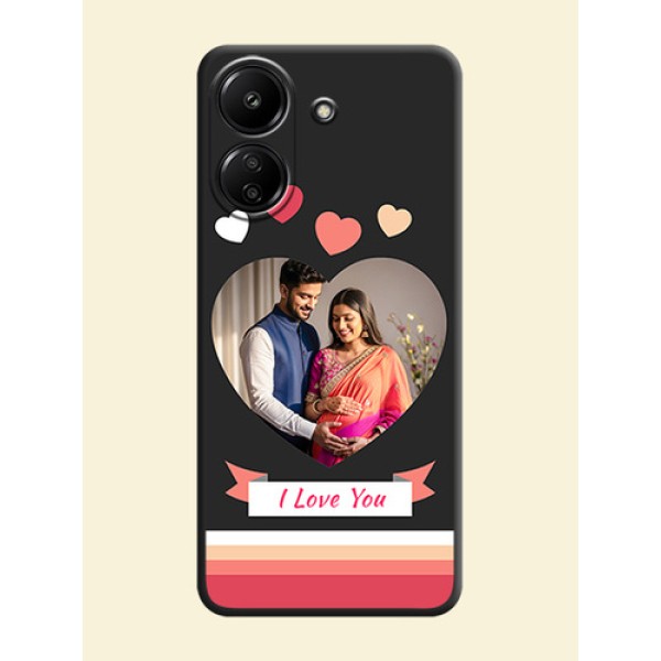 Love Shaped Photo with Colorful Stripes On Space Black Custom Soft Matte Mobile Back Cover - Redmi 13C 4G Love Shaped Photo with Colorful Stripes On Space Black Custom Soft Matte Mobile Back Cover - Redmi 13C 4G