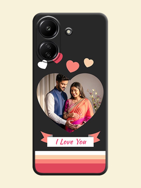 Love Shaped Photo with Colorful Stripes On Space Black Custom Soft Matte Mobile Back Cover - Redmi 13C 4G