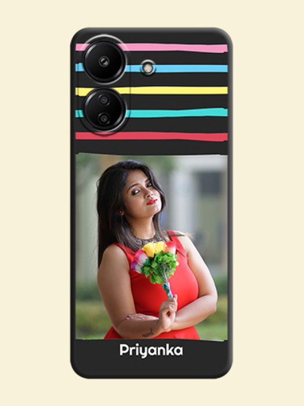 Multicolor Lines with Image On Space Black Custom Soft Matte Mobile Back Cover - Redmi 13C 4G