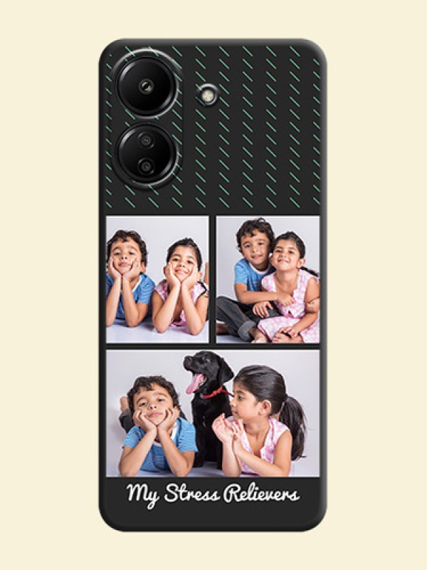 Cross Dotted Pattern with 2 Image Holder On Space Black Custom Soft Matte Mobile Back Cover - Redmi 13C 4G