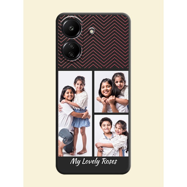 Wave Pattern with 3 Image Holder On Space Black Custom Soft Matte Mobile Back Cover - Redmi 13C 4G