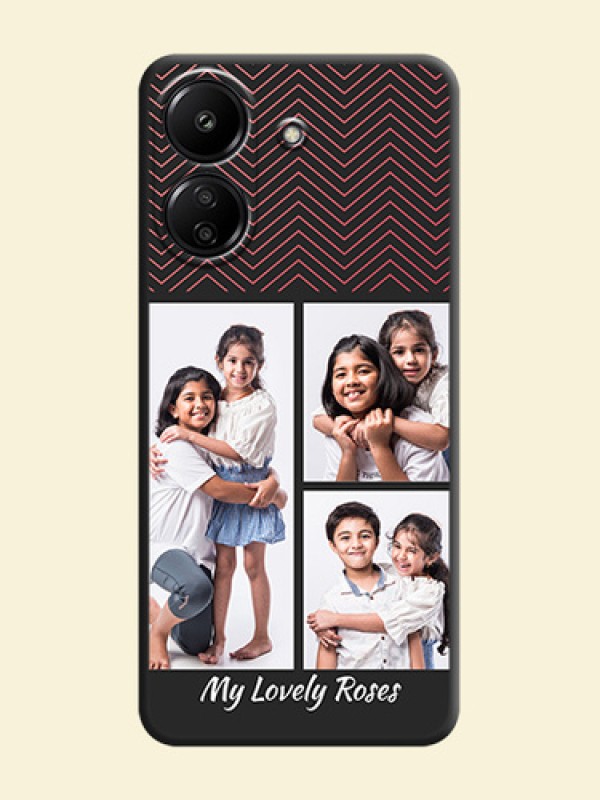 Wave Pattern with 3 Image Holder On Space Black Custom Soft Matte Mobile Back Cover - Redmi 13C 4G