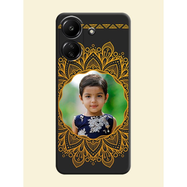 Round Image with Floral Design On Space Black Custom Soft Matte Mobile Back Cover - Redmi 13C 4G Round Image with Floral Design On Space Black Custom Soft Matte Mobile Back Cover - Redmi 13C 4G