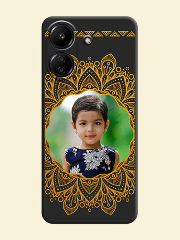 Round Image with Floral Design On Space Black Custom Soft Matte Mobile Back Cover - Redmi 13C 4G