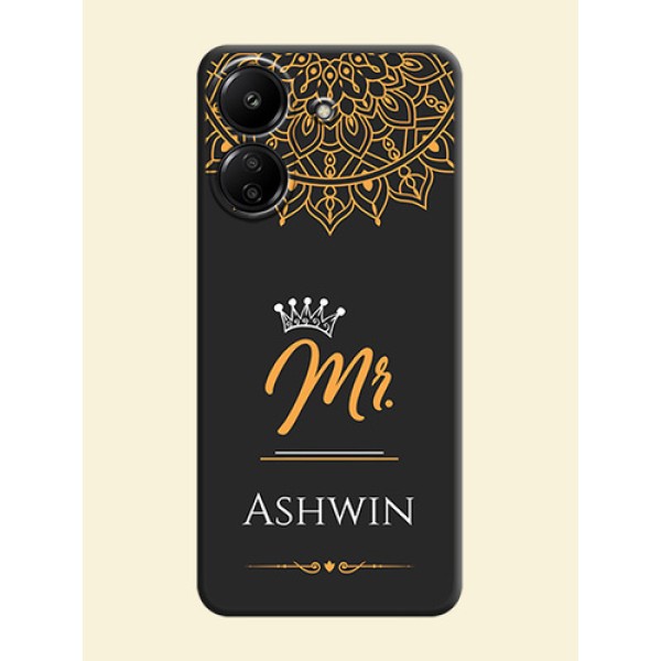 Mr Name with Floral Design On Space Black Custom Soft Matte Mobile Back Cover - Redmi 13C 4G Mr Name with Floral Design On Space Black Custom Soft Matte Mobile Back Cover - Redmi 13C 4G