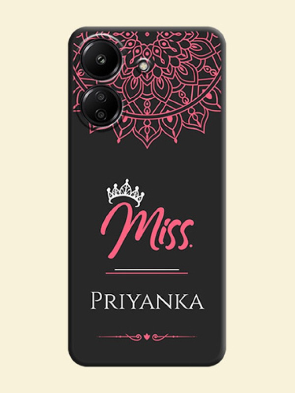 Mrs Name with Floral Design On Space Black Custom Soft Matte Mobile Back Cover - Redmi 13C 4G