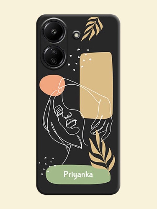 Custom Text With Line Art Of Women & Leaves Design On Space Black Custom Soft Matte Mobile Back Cover - Redmi 13C 4G