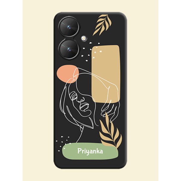 Custom Text With Line Art Of Women & Leaves Design On Space Black Custom Soft Matte Mobile Back Cover - Redmi 13C 5G Custom Text With Line Art Of Women & Leaves Design On Space Black Custom Soft Matte Mobile Back Cover - Redmi 13C 5G