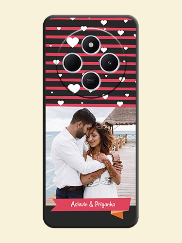 White Color Love Symbols with Pink Lines Pattern On Space Black Custom Soft Matte Mobile Back Cover - Redmi 14c 5G