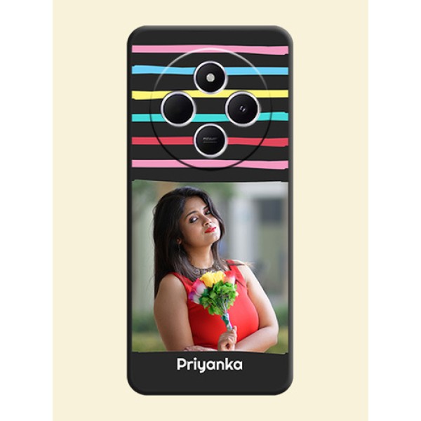 Multicolor Lines with Image On Space Black Custom Soft Matte Mobile Back Cover - Redmi 14c 5G Multicolor Lines with Image On Space Black Custom Soft Matte Mobile Back Cover - Redmi 14c 5G