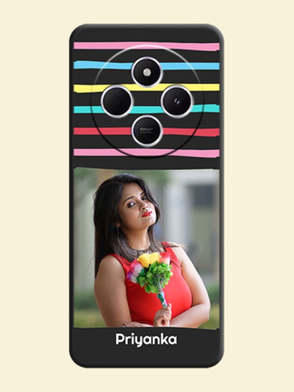 Multicolor Lines with Image On Space Black Custom Soft Matte Mobile Back Cover - Redmi 14c 5G