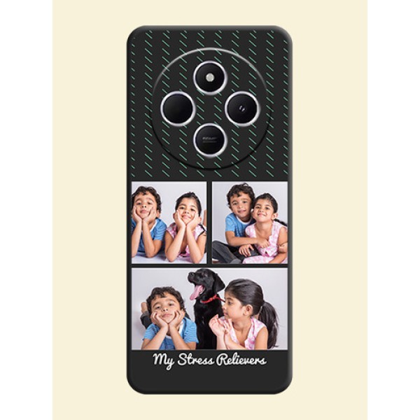Cross Dotted Pattern with 2 Image Holder On Space Black Custom Soft Matte Mobile Back Cover - Redmi 14c 5G Cross Dotted Pattern with 2 Image Holder On Space Black Custom Soft Matte Mobile Back Cover - Redmi 14c 5G