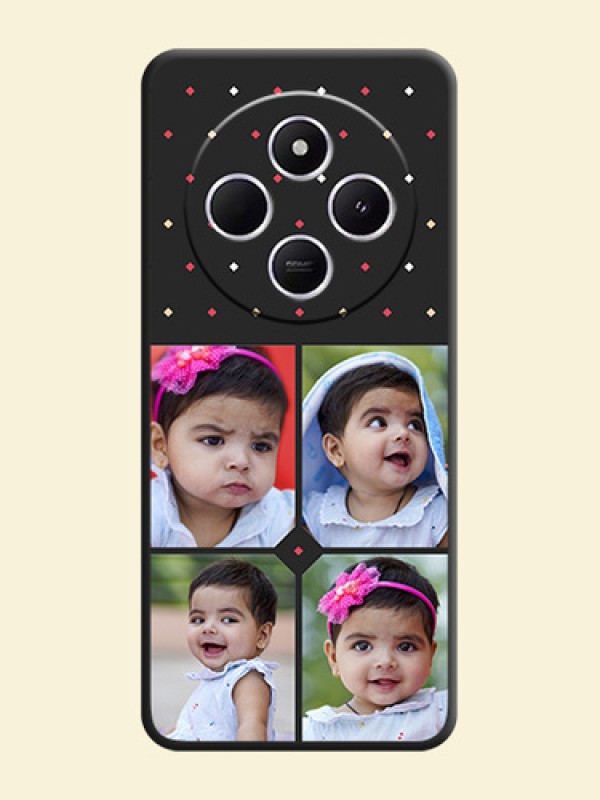 Multicolor Dotted Pattern with 4 Image Holder On Space Black Custom Soft Matte Mobile Back Cover - Redmi 14c 5G