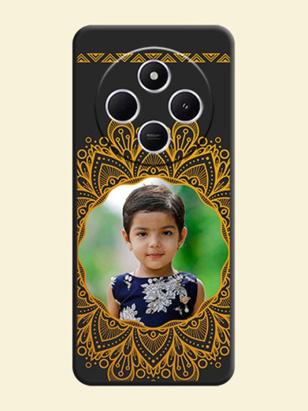 Round Image with Floral Design On Space Black Custom Soft Matte Mobile Back Cover - Redmi 14c 5G