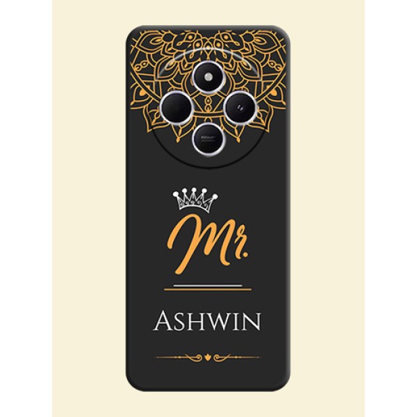 Mr Name with Floral Design On Space Black Custom Soft Matte Mobile Back Cover - Redmi 14c 5G Mr Name with Floral Design On Space Black Custom Soft Matte Mobile Back Cover - Redmi 14c 5G