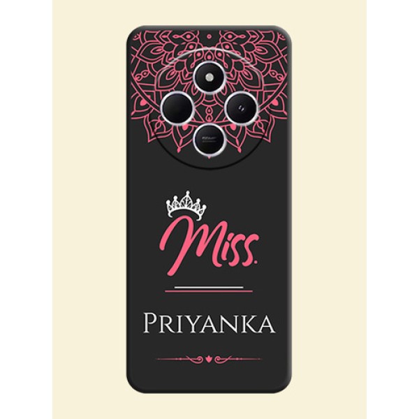 Mrs Name with Floral Design On Space Black Custom Soft Matte Mobile Back Cover - Redmi 14c 5G Mrs Name with Floral Design On Space Black Custom Soft Matte Mobile Back Cover - Redmi 14c 5G