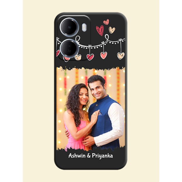 Pink Love Hangings with Name On Space Black Custom Soft Matte Mobile Back Cover - Xiaomi Redmi 15A 5G Pink Love Hangings with Name On Space Black Custom Soft Matte Mobile Back Cover - Xiaomi Redmi 15A 5G