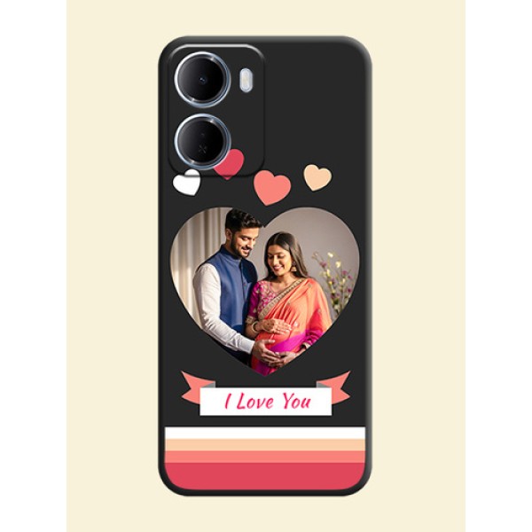 Love Shaped Photo with Colorful Stripes On Space Black Custom Soft Matte Mobile Back Cover - Xiaomi Redmi 15A 5G Love Shaped Photo with Colorful Stripes On Space Black Custom Soft Matte Mobile Back Cover - Xiaomi Redmi 15A 5G