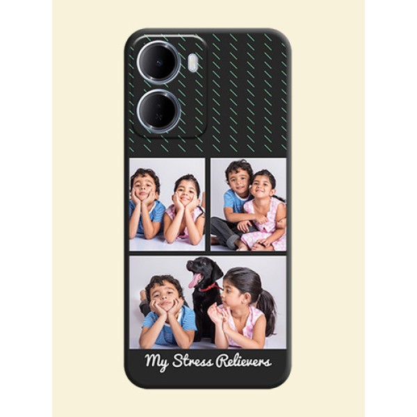 Cross Dotted Pattern with 2 Image Holder On Space Black Custom Soft Matte Mobile Back Cover - Xiaomi Redmi 15A 5G Cross Dotted Pattern with 2 Image Holder On Space Black Custom Soft Matte Mobile Back Cover - Xiaomi Redmi 15A 5G