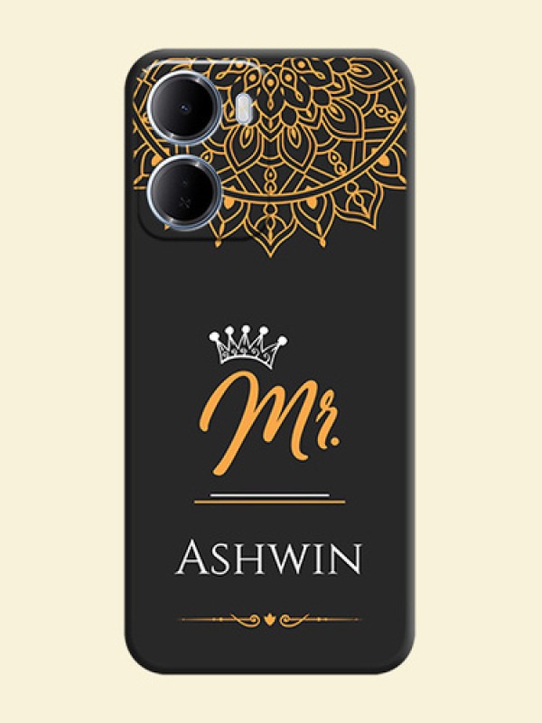 Mr Name with Floral Design On Space Black Custom Soft Matte Mobile Back Cover - Xiaomi Redmi 15A 5G