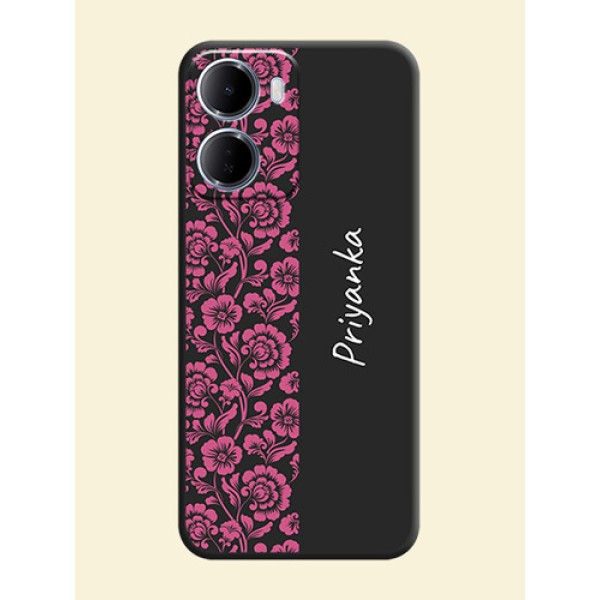 Pink Floral Pattern Design With Custom Text On Space Black Custom Soft Matte Mobile Back Cover - Xiaomi Redmi 15A 5G Pink Floral Pattern Design With Custom Text On Space Black Custom Soft Matte Mobile Back Cover - Xiaomi Redmi 15A 5G