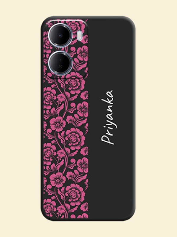 Pink Floral Pattern Design With Custom Text On Space Black Custom Soft Matte Mobile Back Cover - Xiaomi Redmi 15A 5G