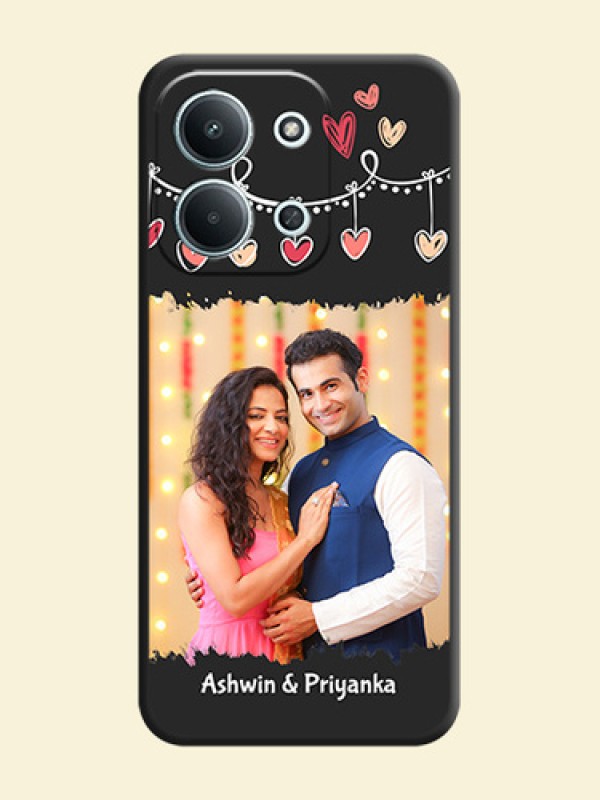 Pink Love Hangings with Name On Space Black Custom Soft Matte Mobile Back Cover - Xiaomi Redmi 15C 5G