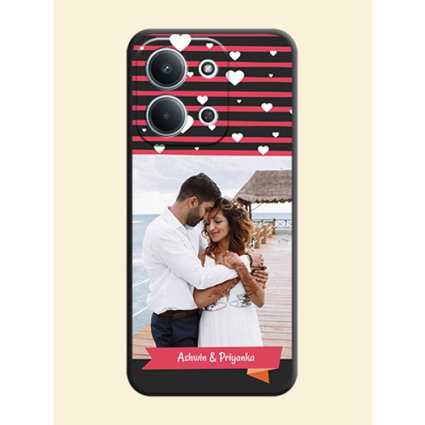 White Color Love Symbols with Pink Lines Pattern On Space Black Custom Soft Matte Mobile Back Cover - Xiaomi Redmi 15C 5G
