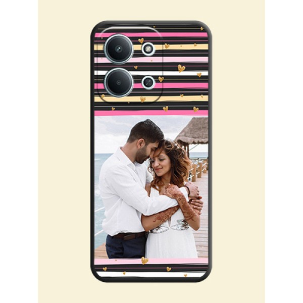 Multicolor Lines and Golden Love Symbols Design on Photo On Space Black Custom Soft Matte Mobile Back Cover - Xiaomi Redmi 15C 5G Multicolor Lines and Golden Love Symbols Design on Photo On Space Black Custom Soft Matte Mobile Back Cover - Xiaomi Redmi 15C 5G