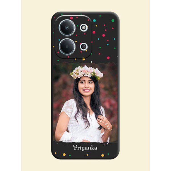 Multicolor Dotted Pattern with Text On Space Black Custom Soft Matte Mobile Back Cover - Xiaomi Redmi 15C 5G Multicolor Dotted Pattern with Text On Space Black Custom Soft Matte Mobile Back Cover - Xiaomi Redmi 15C 5G